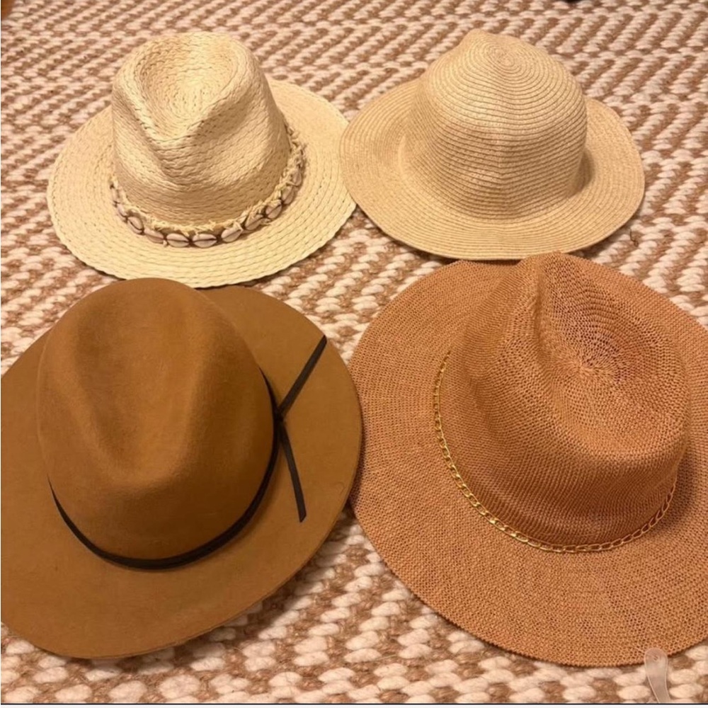 Felt & straw hats bundle - 4 hats in tan and cream tones